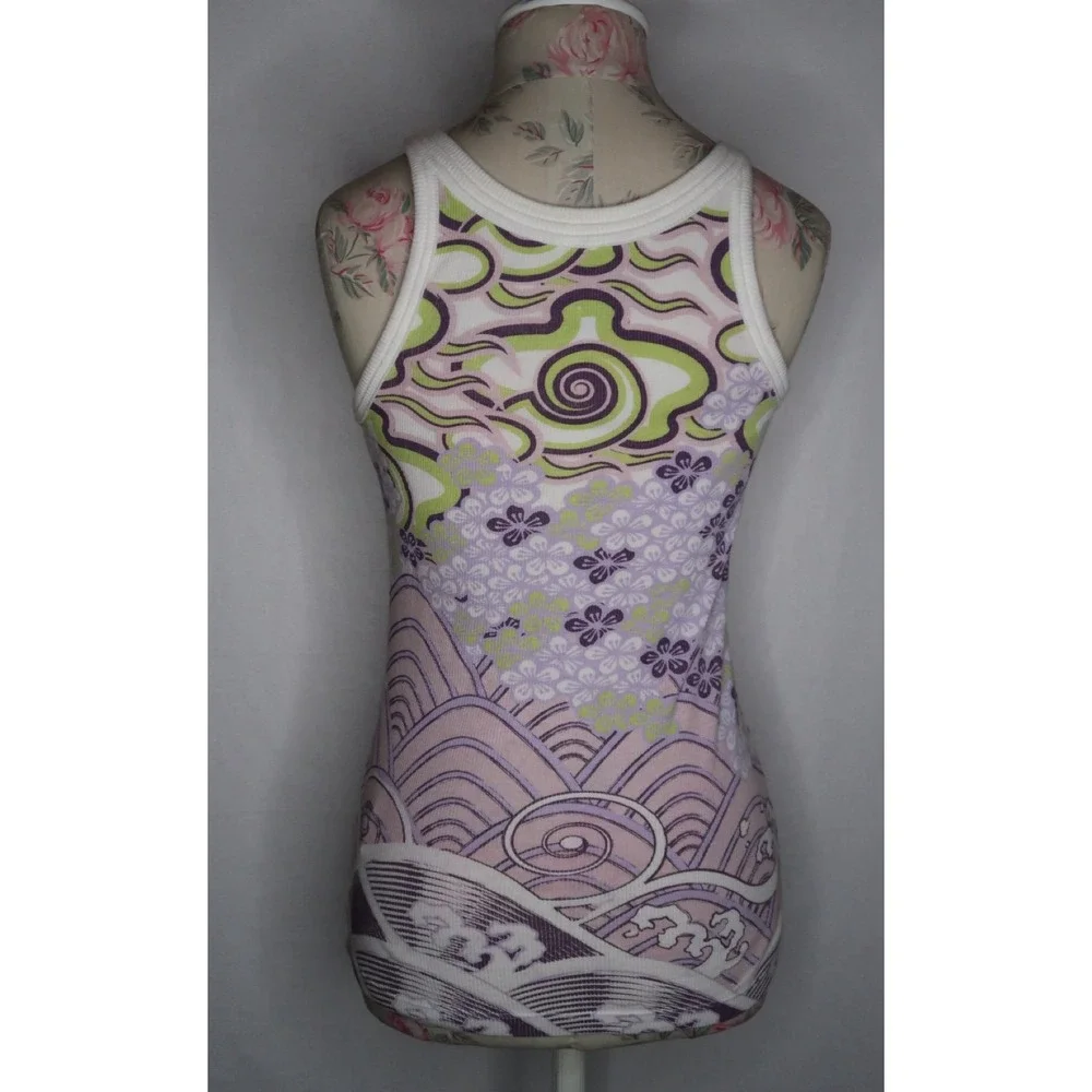 Vintage Nike Womens M Y2K Floral Psychedelic Graphic Tank Top Purple Green 2000s